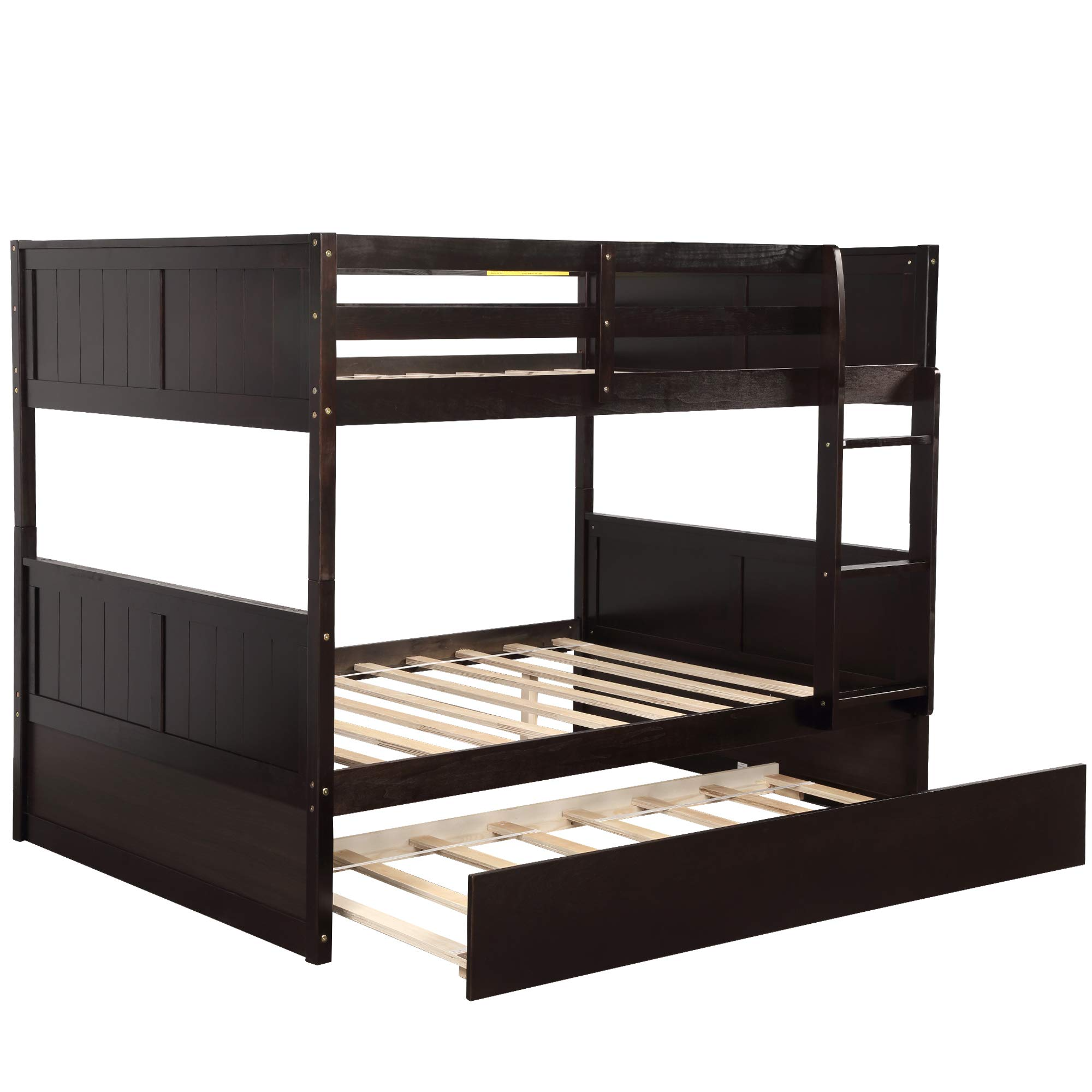 【Furniture】Full Over Full Bunk Bed for Kids Teens, Detachable Wood Full Bunk Bed Frame with Trundle