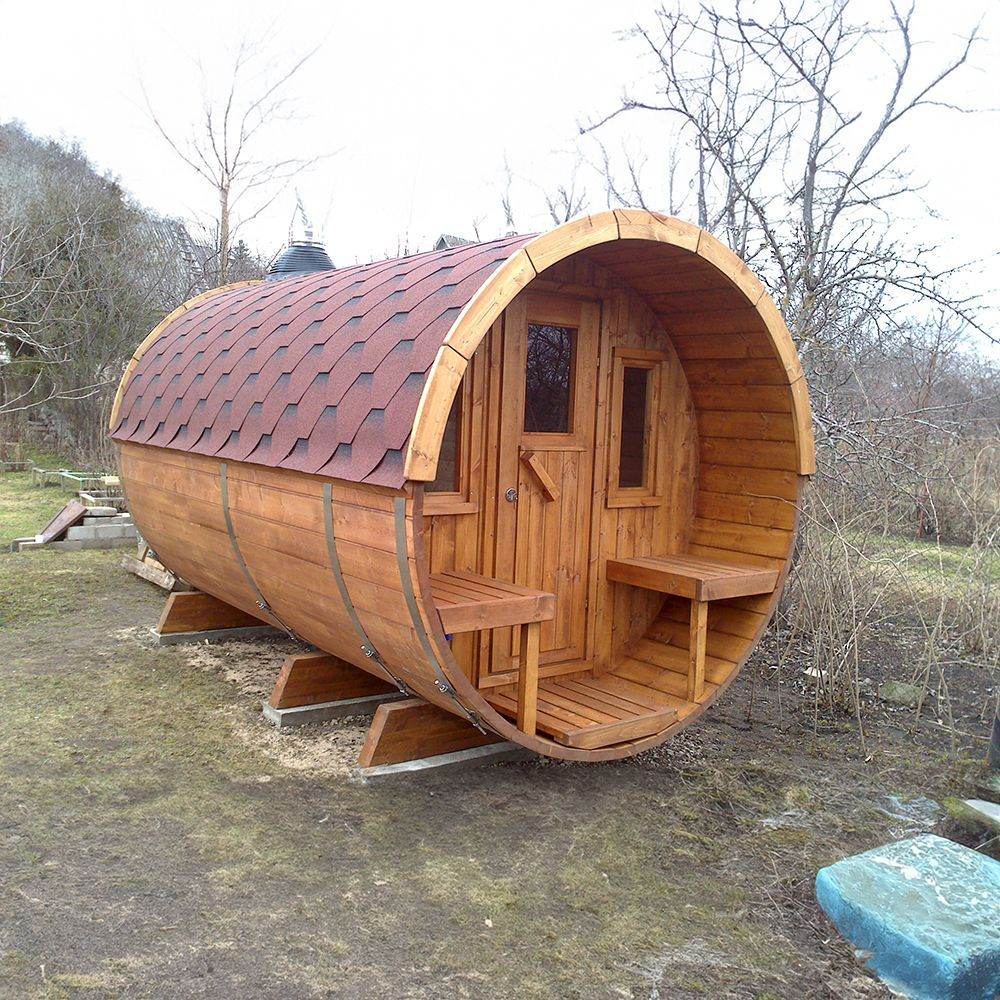 8 Person Barrel Sauna with Separate Dressing Room & Electric Heater