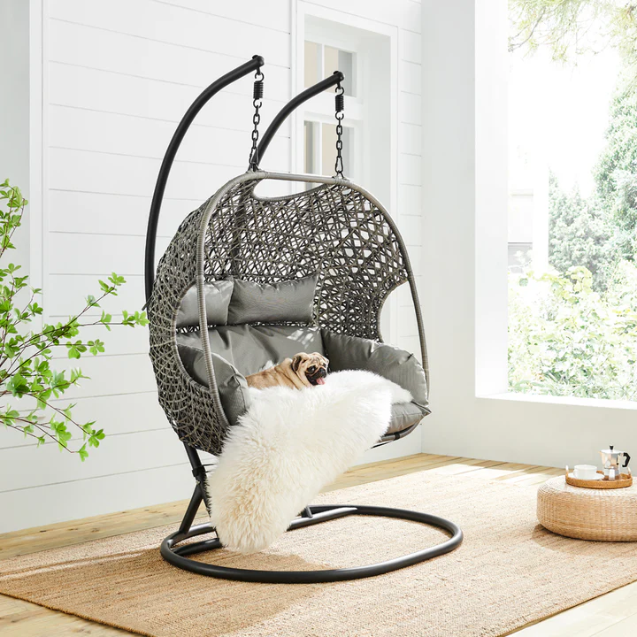 Double Egg Chair and Single Egg Chair with Stand, Luxury Wicker Rattan Patio Basket Swing Egg Chair