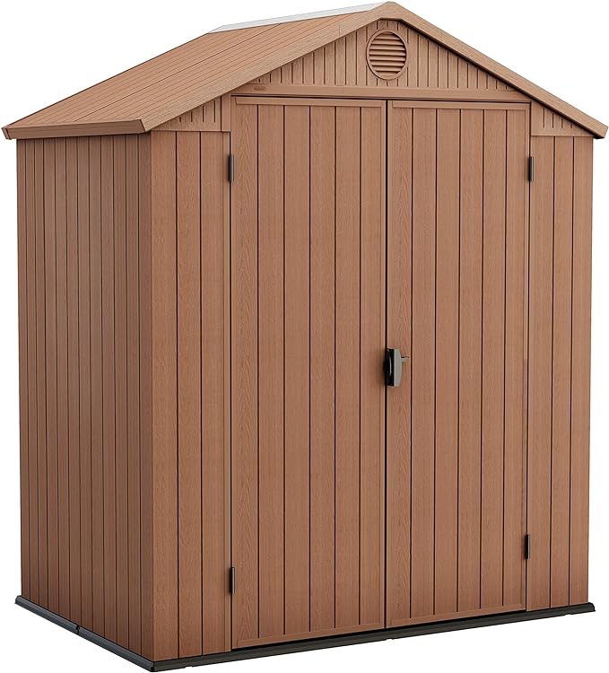 Keter Darwin Outdoor Apex Double Door Garden Storage Shed 6 X 4ft Brown Wood Look And Feel | Fade Free | All Weather Resistant | Safe And Secure