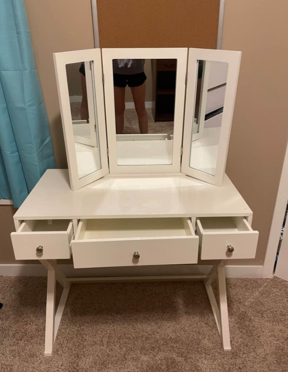 Titoni dressing table set with luminous mirror-dressing table with light, adjustable brightness, large drawer sturdy wooden dressing table, suitable for bedroom studio