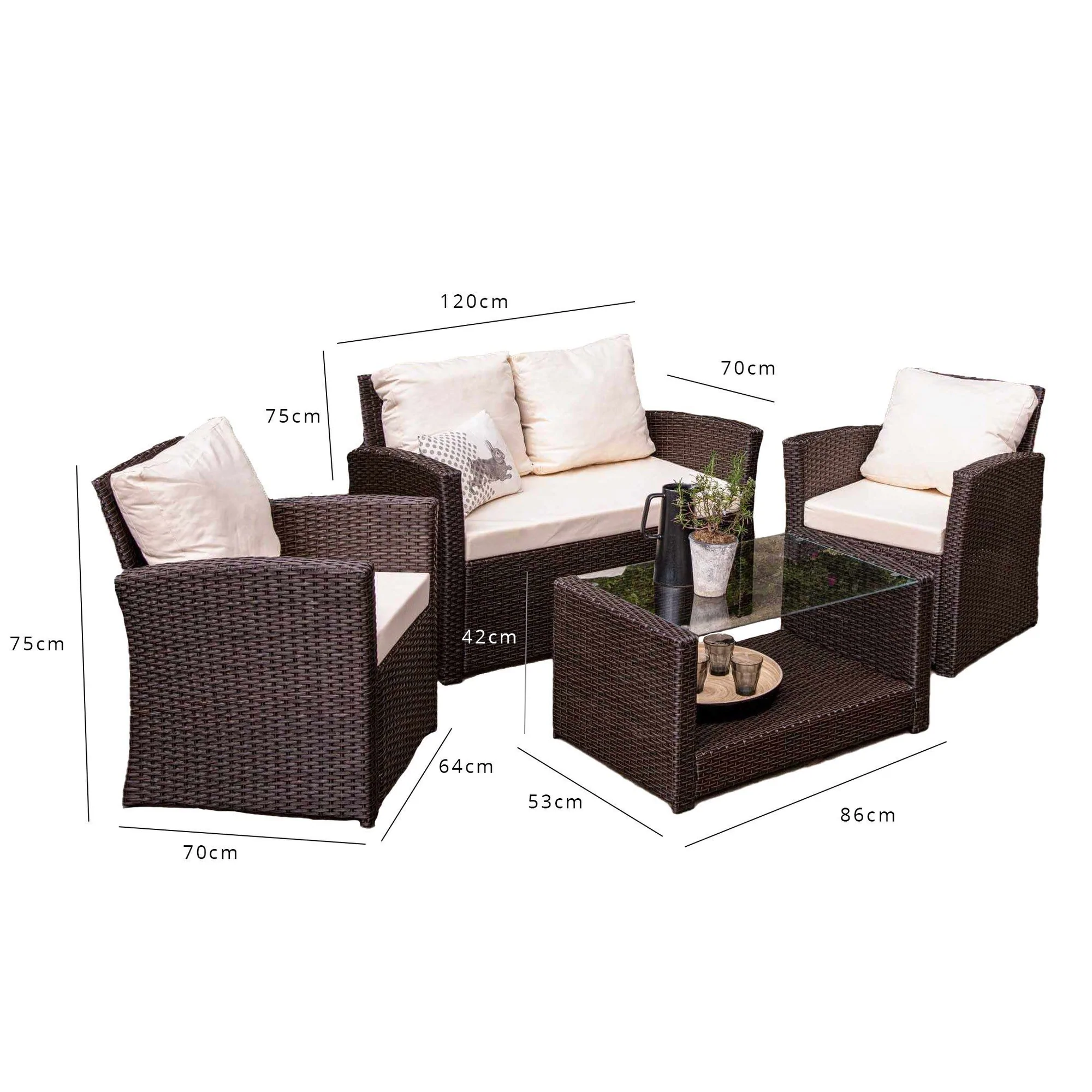 Cote Garden Sofa Set - LED Cantilever Parasol - 4 Seater - Black Rattan