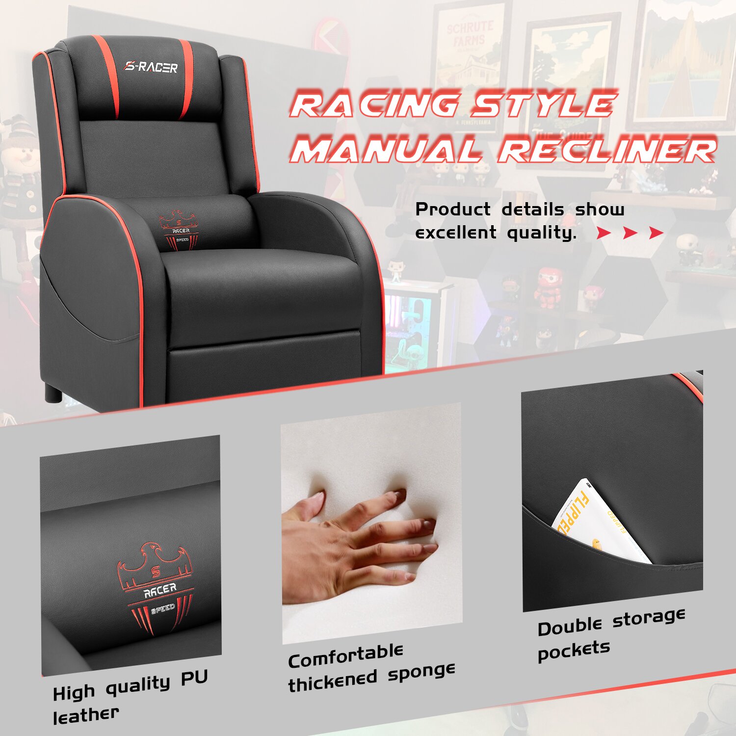 【Furniture】Faux Leather Reclining Massage Chair