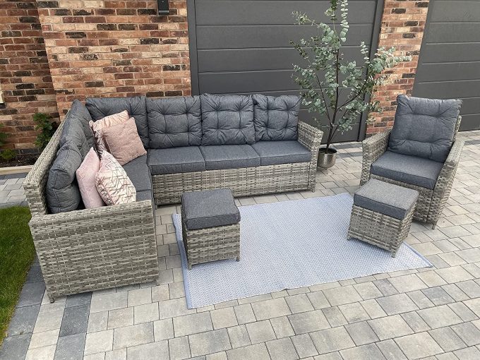 Sorrento Grey Rattan Outdoor Garden Dining Set 8 Seat - Right Side Facing