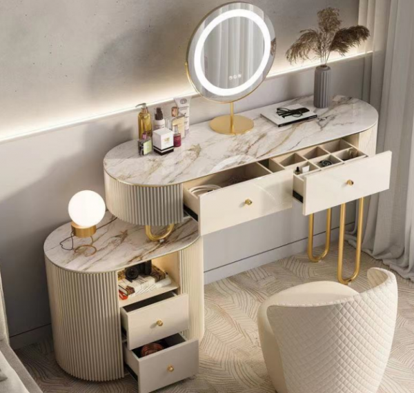 Roundhill Furniture Ashley Silver Wood Dresser and Stool Set, Silver