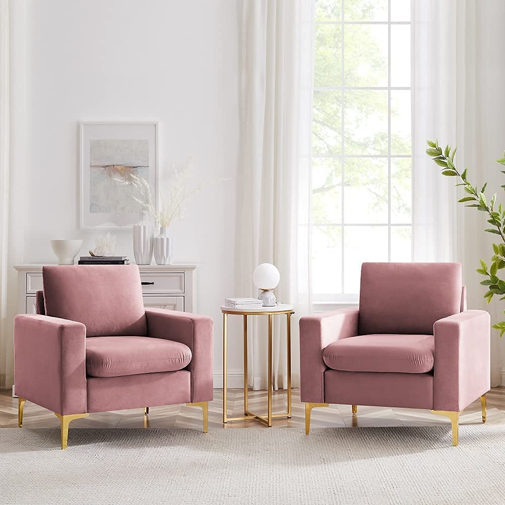 Hbaid velvet decorative chair, sofa chair comfortable single sofa high back club armchair, suitable for bedroom reading mid-century modern living room chair (rose)