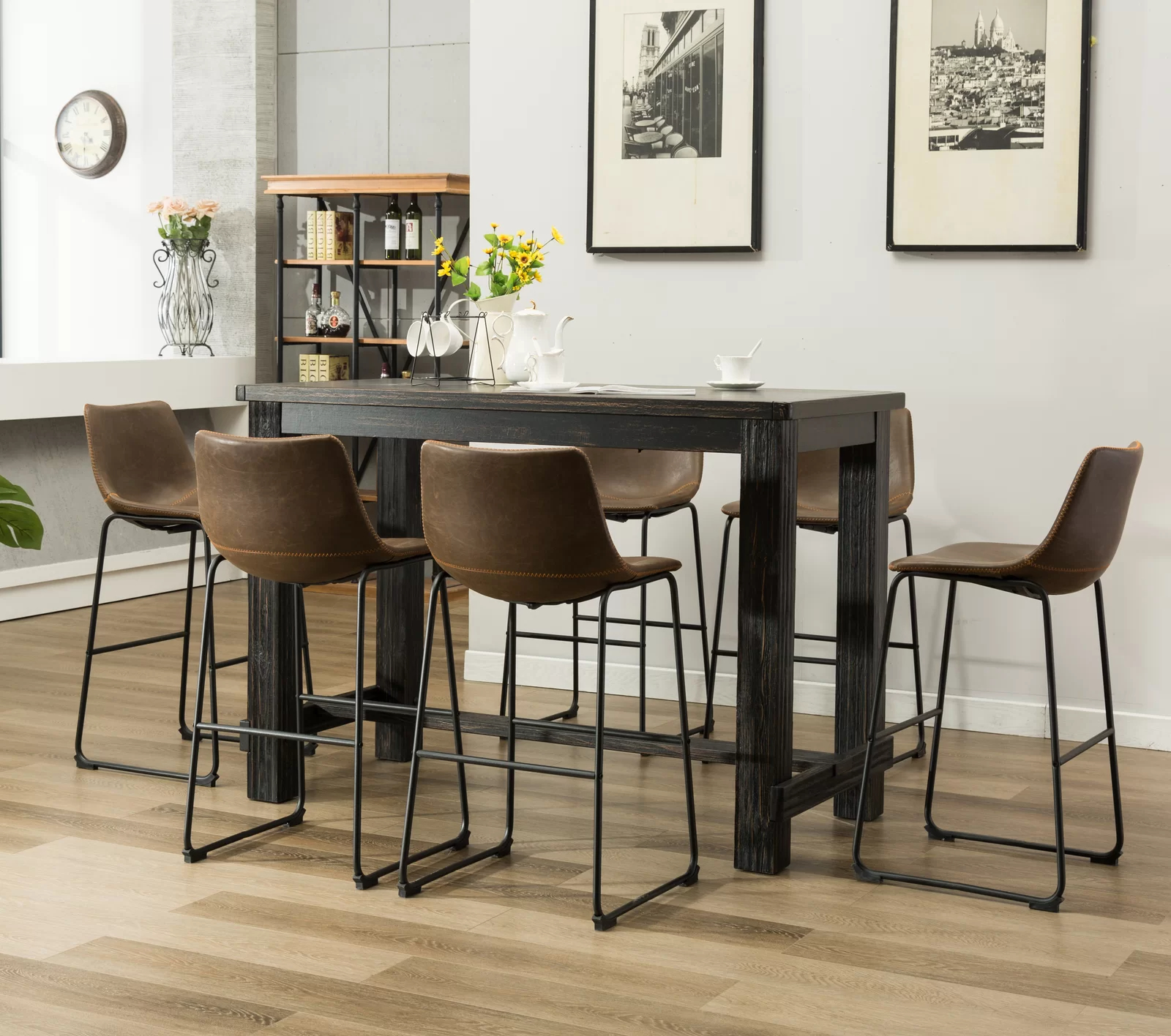 【Furniture】Bamey 6 - Person Bar Height Solid Wood Dining Set