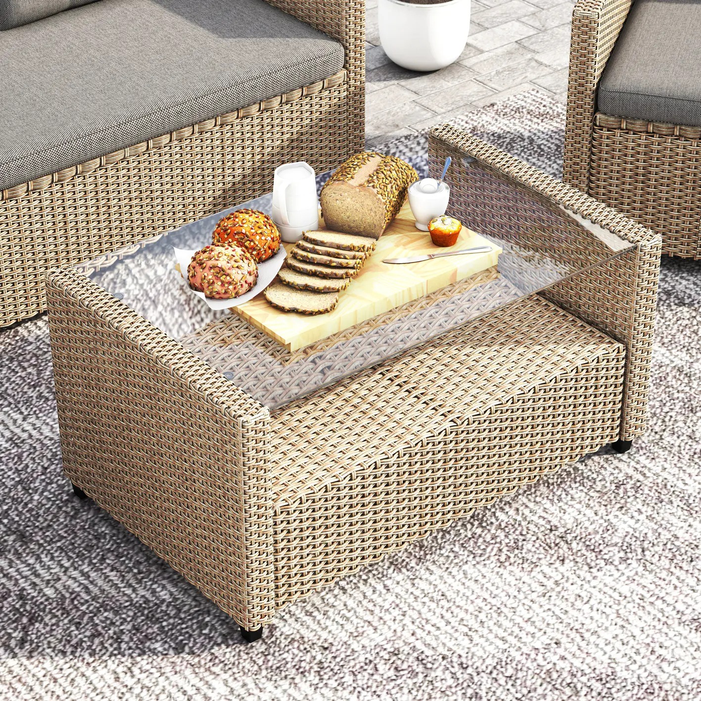 【Furniture】Corvus Armitage 8-piece Outdoor Wicker Sofa Set with Cushions - Light Grey