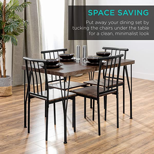 Best Choice Products 5-Piece Metal and Wood Indoor Modern Rectangular Dining Table Furniture Set for Kitchen, Dining Room, Dinette, Breakfast Nook w/ 4 Chairs - Brown