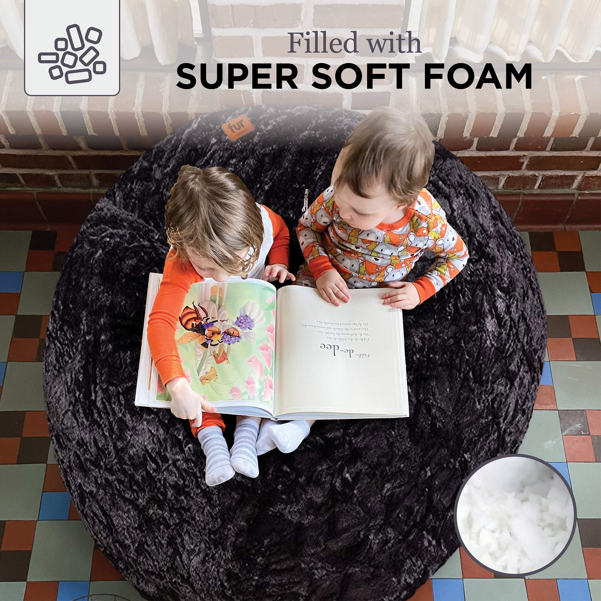 【Furniture】Faux Fur Bean Bag Chair, Convertible Chair Folds from Bean Bag to Bed, As Seen on Shark Tank