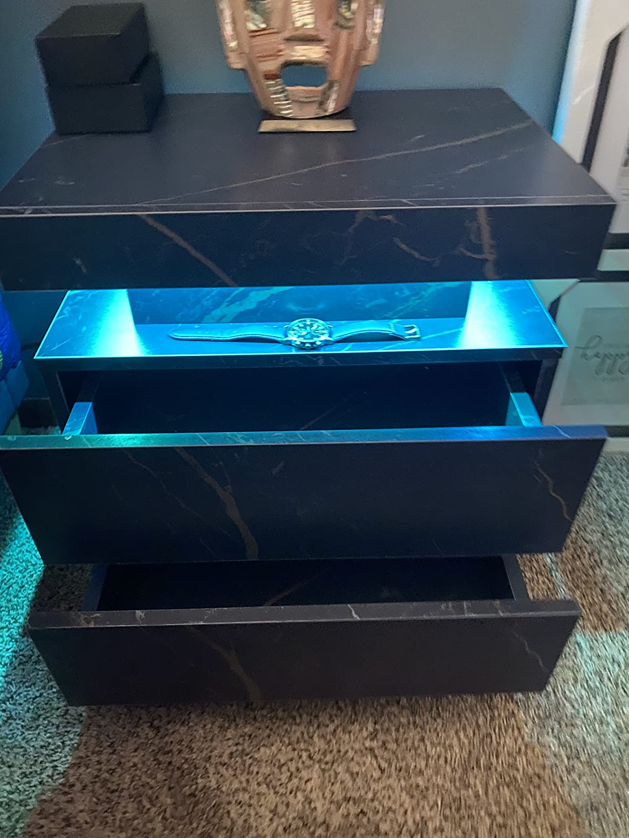 【Furniture】Nightstand Set of 2 LED Nightstand with 2 Drawers, Bedside Table with Drawers for Bedroom Furniture
