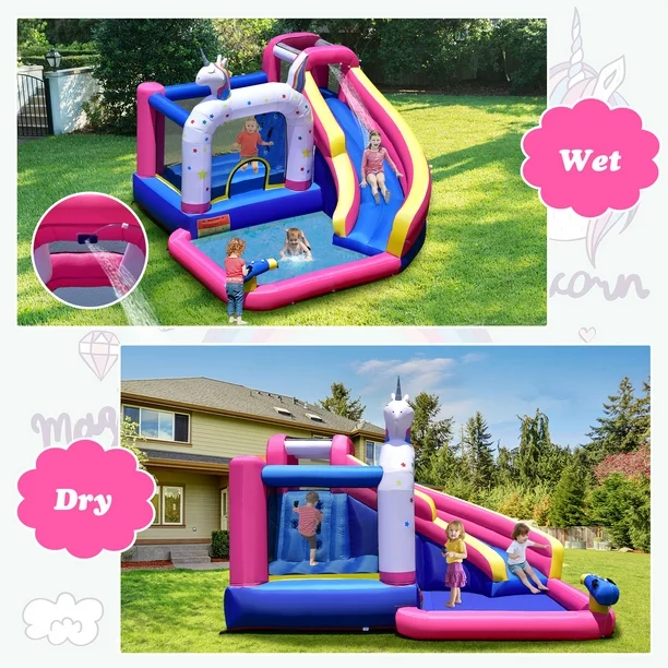 Double Water Slide with Climbing Wall 6.5x13x11 FT Inflatable Double Water Slide