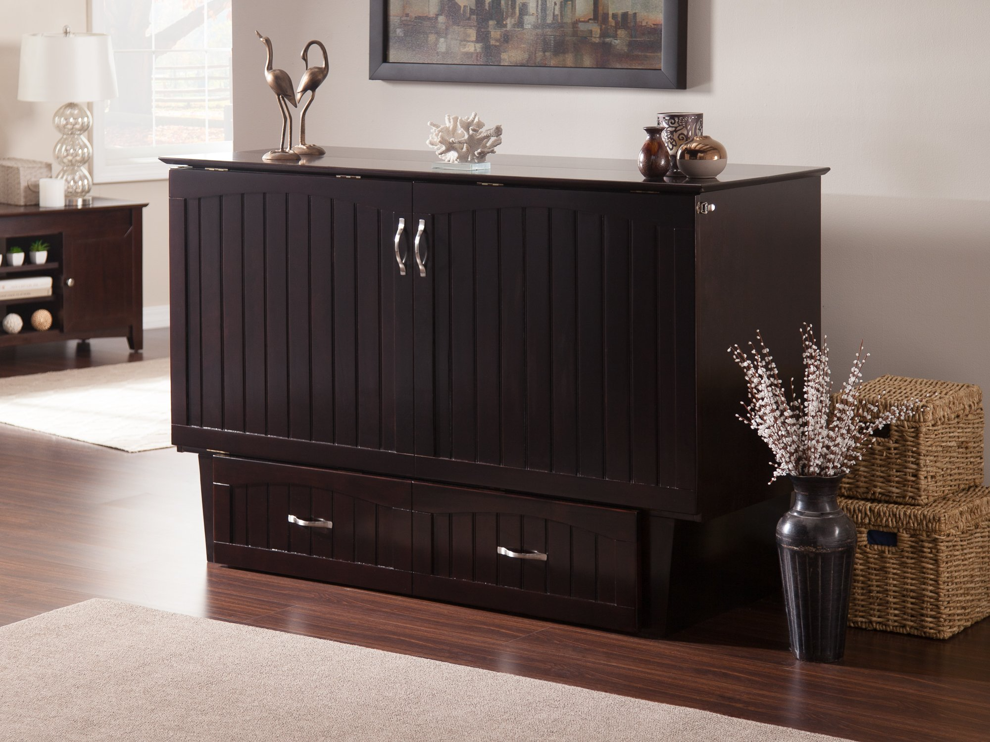 【Furniture】Atlantic Furniture Nantucket Murphy Bed Chest with Charging Station & Mattress, Queen, Espresso