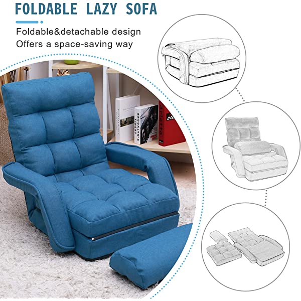 Harper&Bright Designs Folding Lazy Sofa Floor Chaise Lounge Chair Futon with Back Support, Beige
