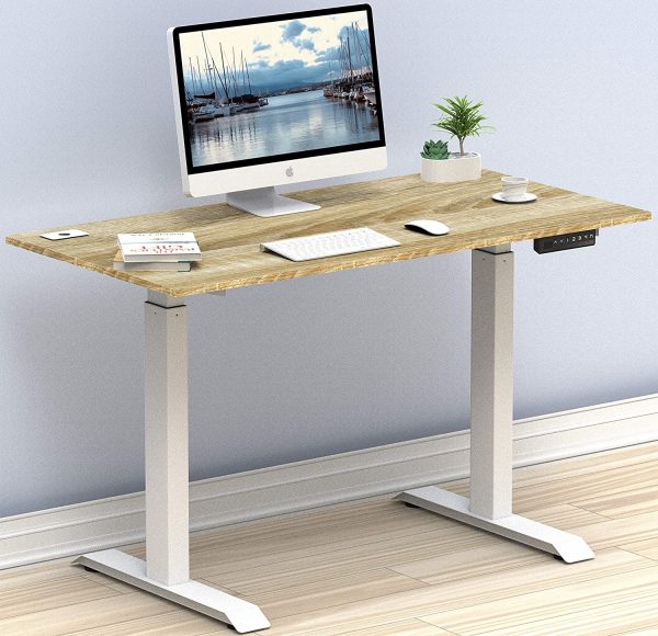 SHW 55-inch (approximately 143.1 cm) large electric height-adjustable vertical table, 137.1 x 71.4 cm, oak color