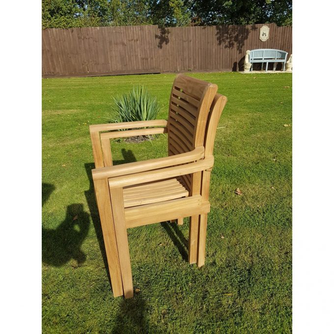Teak extending table with 8 stacking chairs