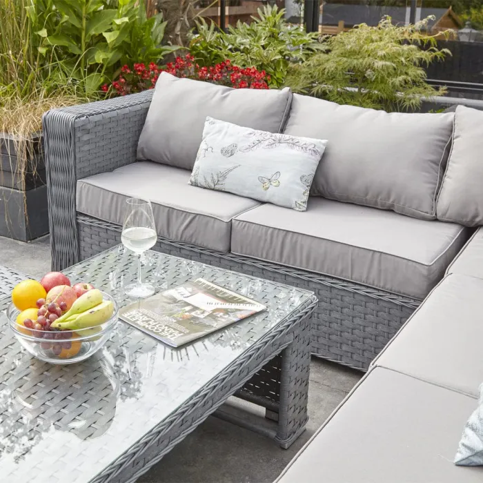 PAPAVER 8 SEATER RATTAN FURNITURE GARDEN SOFA SET IN GREY