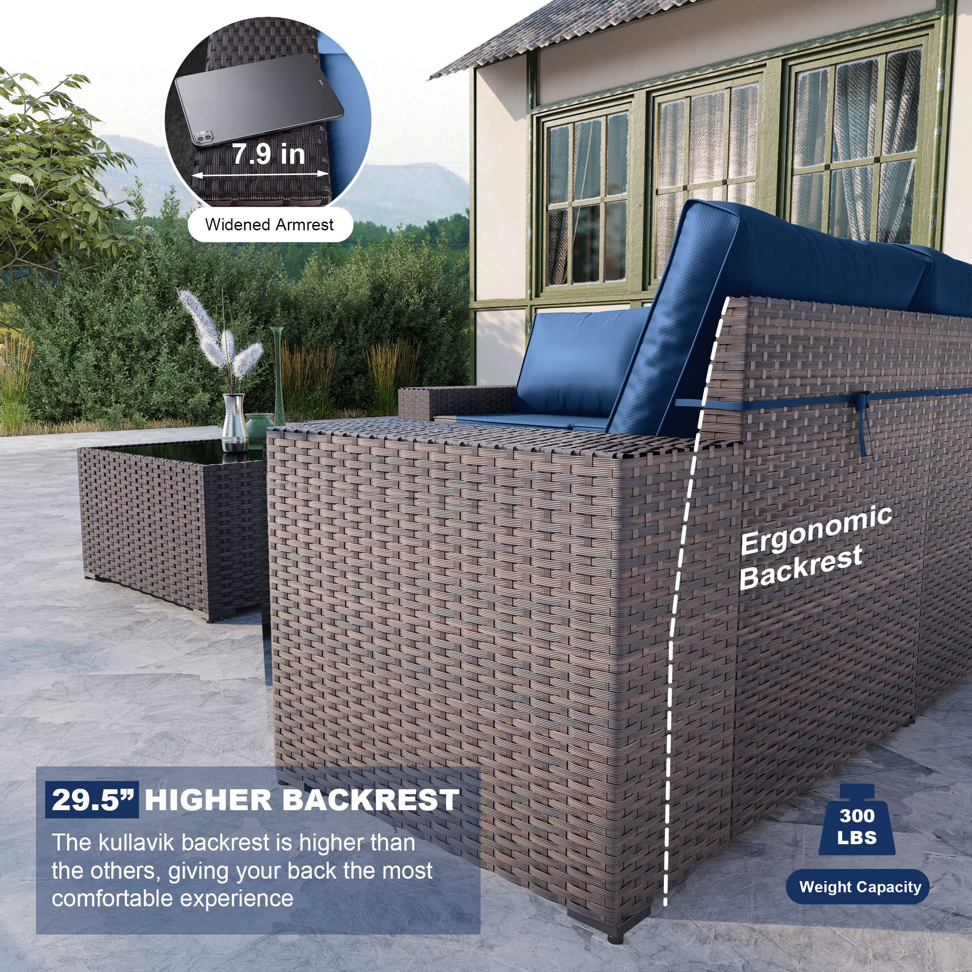【Furniture】Outdoor Patio Furniture Set 12 Pcs Sectional Rattan Sofa Set Brown PE Wicker Patio Conversation Set