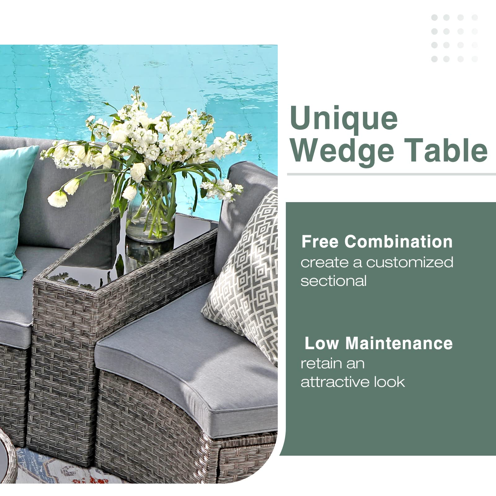 【Home&Garden】Outdoor Patio Furniture 11-Piece Half-Moon Sectional Round Patio Furniture Set