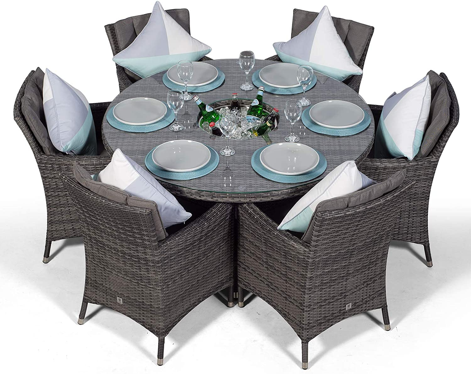 Arizona Deluxe 6-Seat Grey Rattan Cutlery Set with Ice Bucket Beverage Cooler
