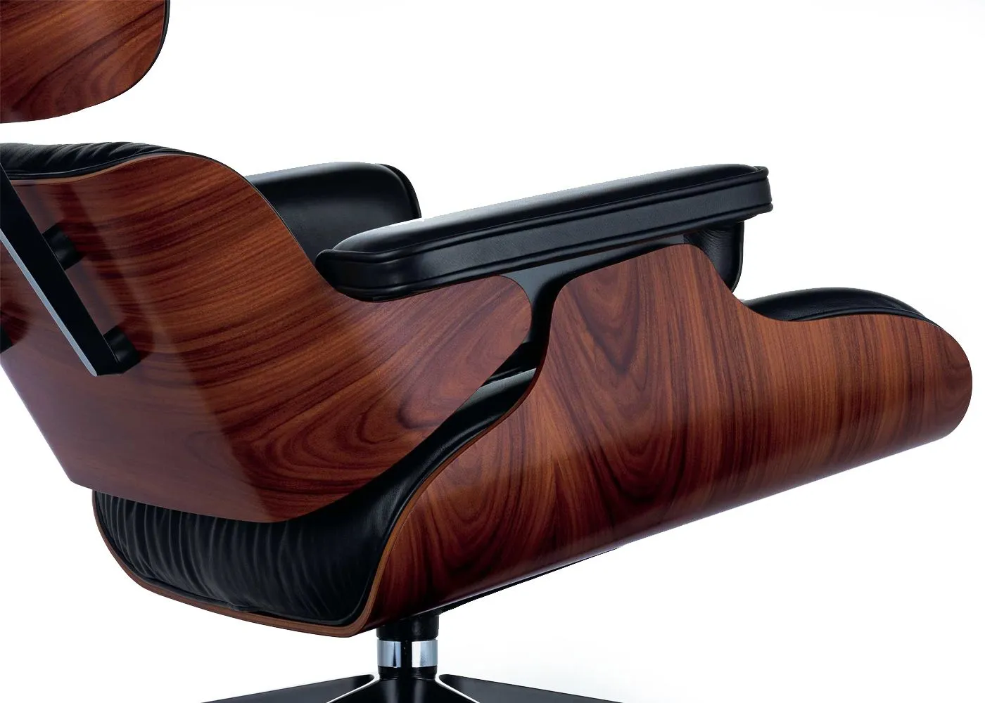 Eames Lounge Chair & Ottoman Santos Palisander & Black Leather in New Dimensions