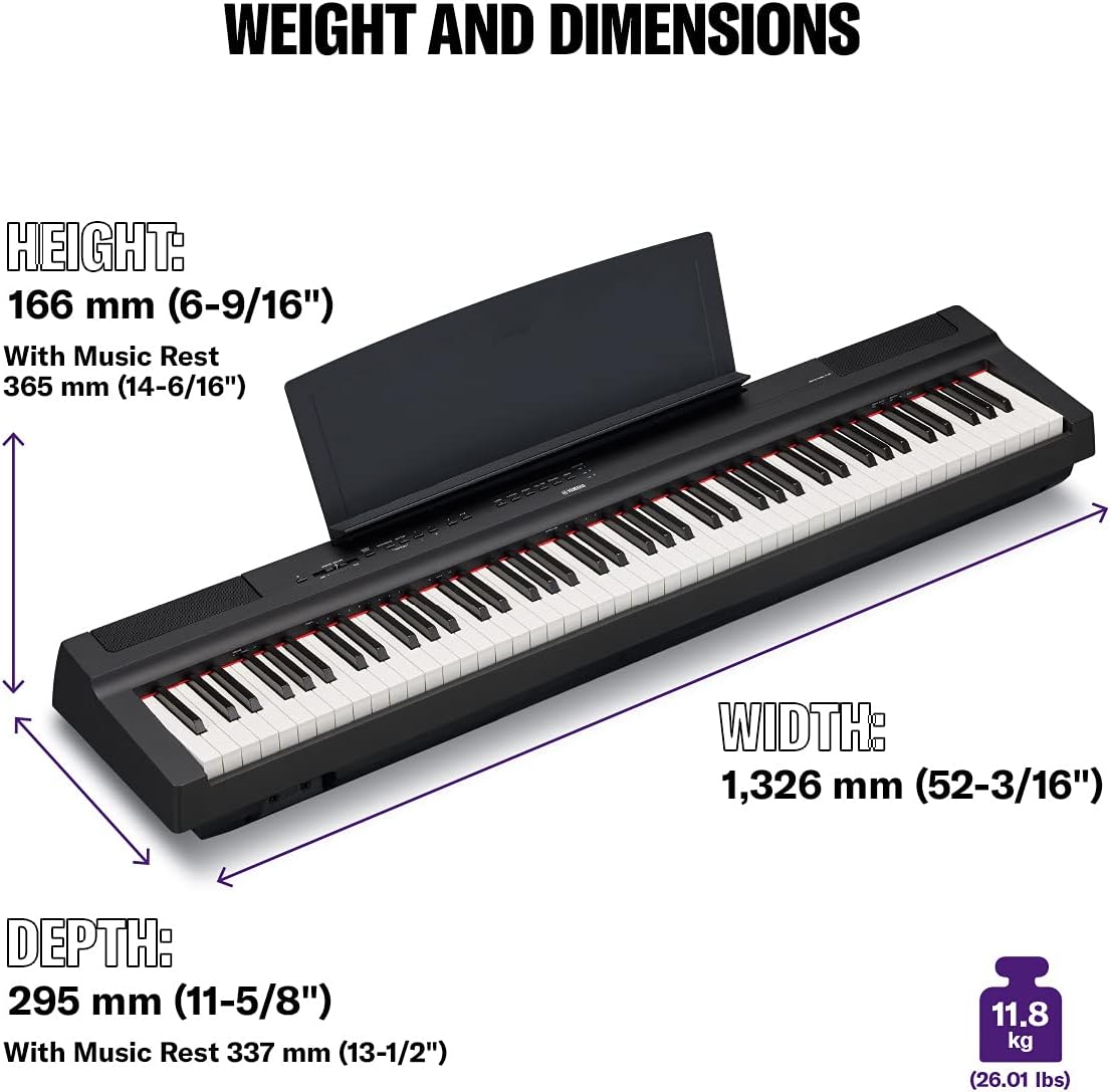 P125 88-Key Weighted Action Digital Piano with Power Supply and Sustain Pedal