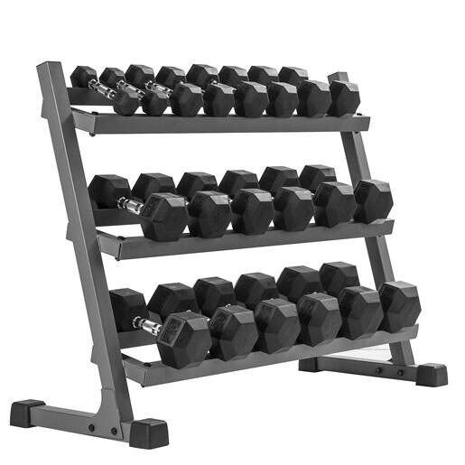 XMark 550 lb Dumbbell Set and Heavy Duty Dumbbell Rack, 5 to 50 lb Hex Dumbbell Set (10 Pair) with 3 Tier Storage Rack, Dumbbells and Dumbbell Storage Rack