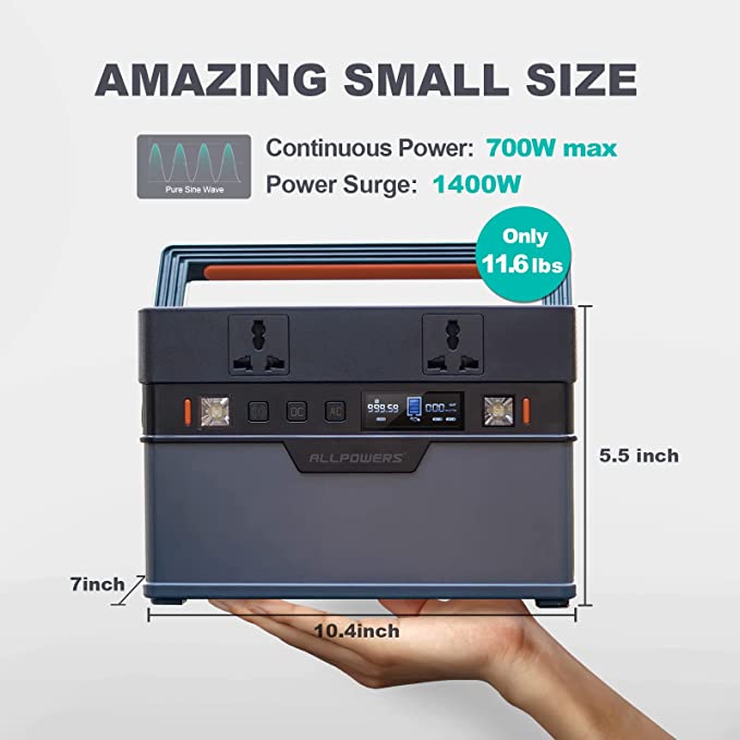 ALLPOWERS Portable Power Station 700W 606Wh MPPT Solar Generator with 2x 230V AC Outlet, 100W USB-C, 0-80% Within 1.5 Hour Fast Charging Backup Battery for Home Emergency Outdoor Trip RV Camping
