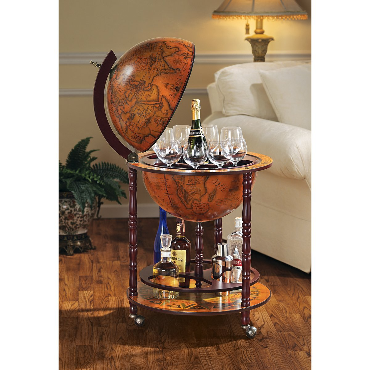【Furniture】Design Toscano Sixteenth-Century Italian Replica Globe Bar Cart Cabinet on Wheels, 38