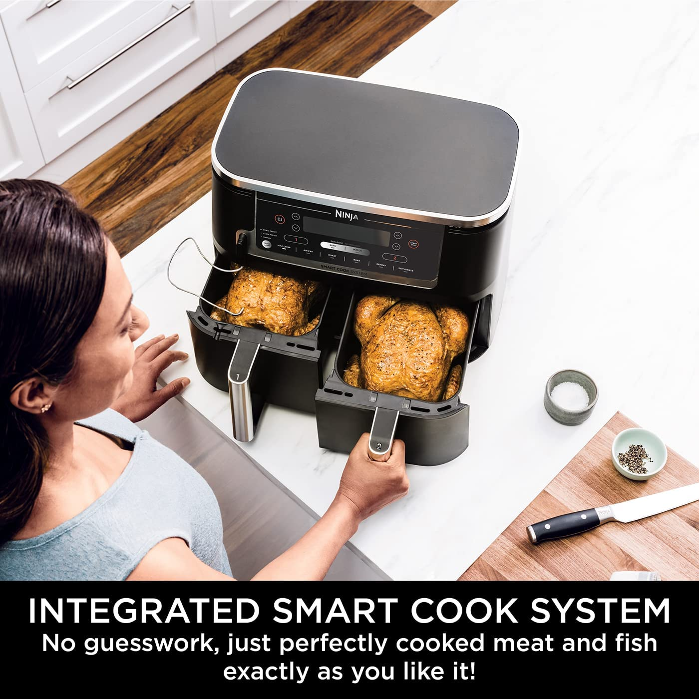 Ninja Foodi MAX Dual Zone Air Fryer [AF451UK] Smart Cook System, 9.5L, 2 Drawers, 6 Functions, ‎Black/Silver