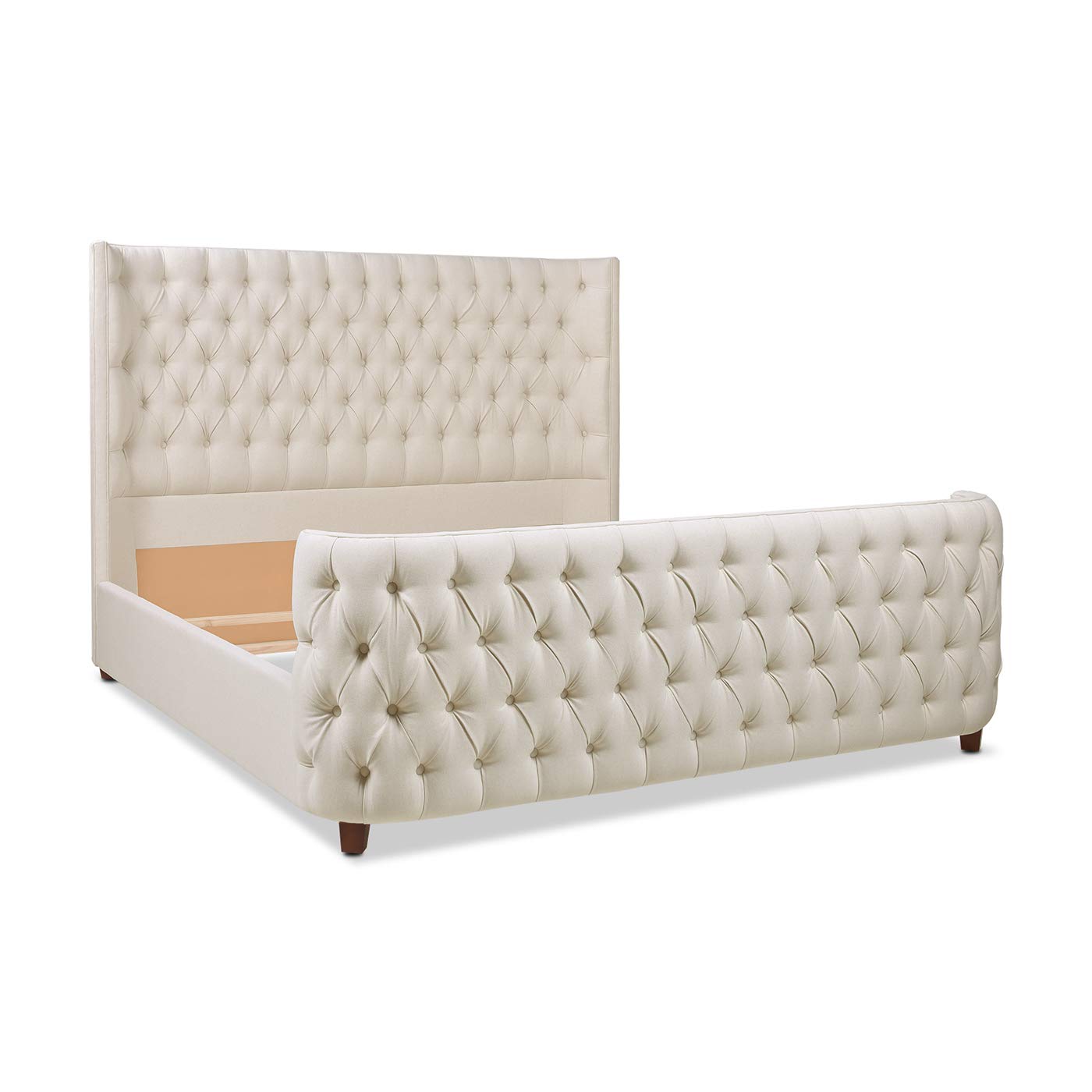 【Furniture】Tufted Panel Bed Headboard and Footboard Set, King, Light Beige