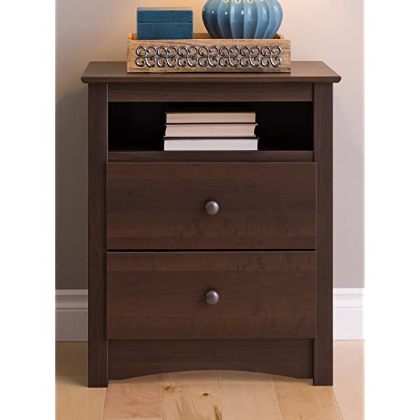 Prepac Fremont 2 Drawer Nightstand with Open Shelf, Espresso, Tall Espresso Fremont Nightstand
