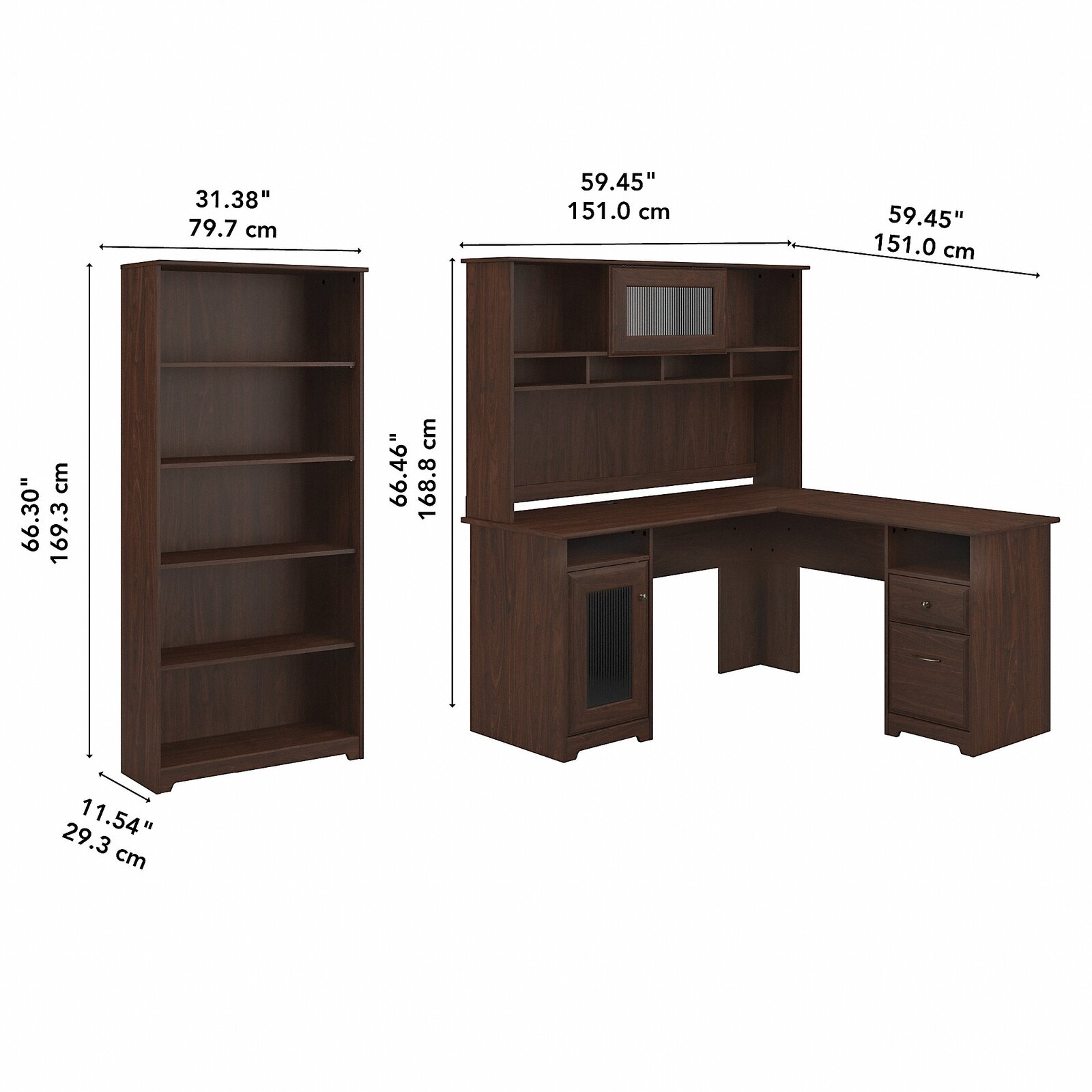 【Furniture】Alharby 4 Piece L-Shape Computer Desk Office Set with Hutch