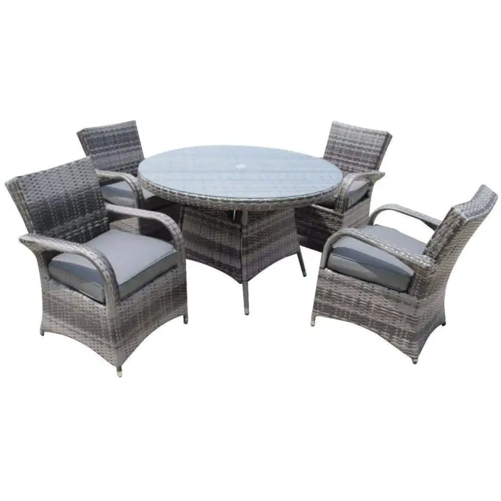 【Home&Garden】4 Seat Round Rattan Dining Table Chair Garden Furniture