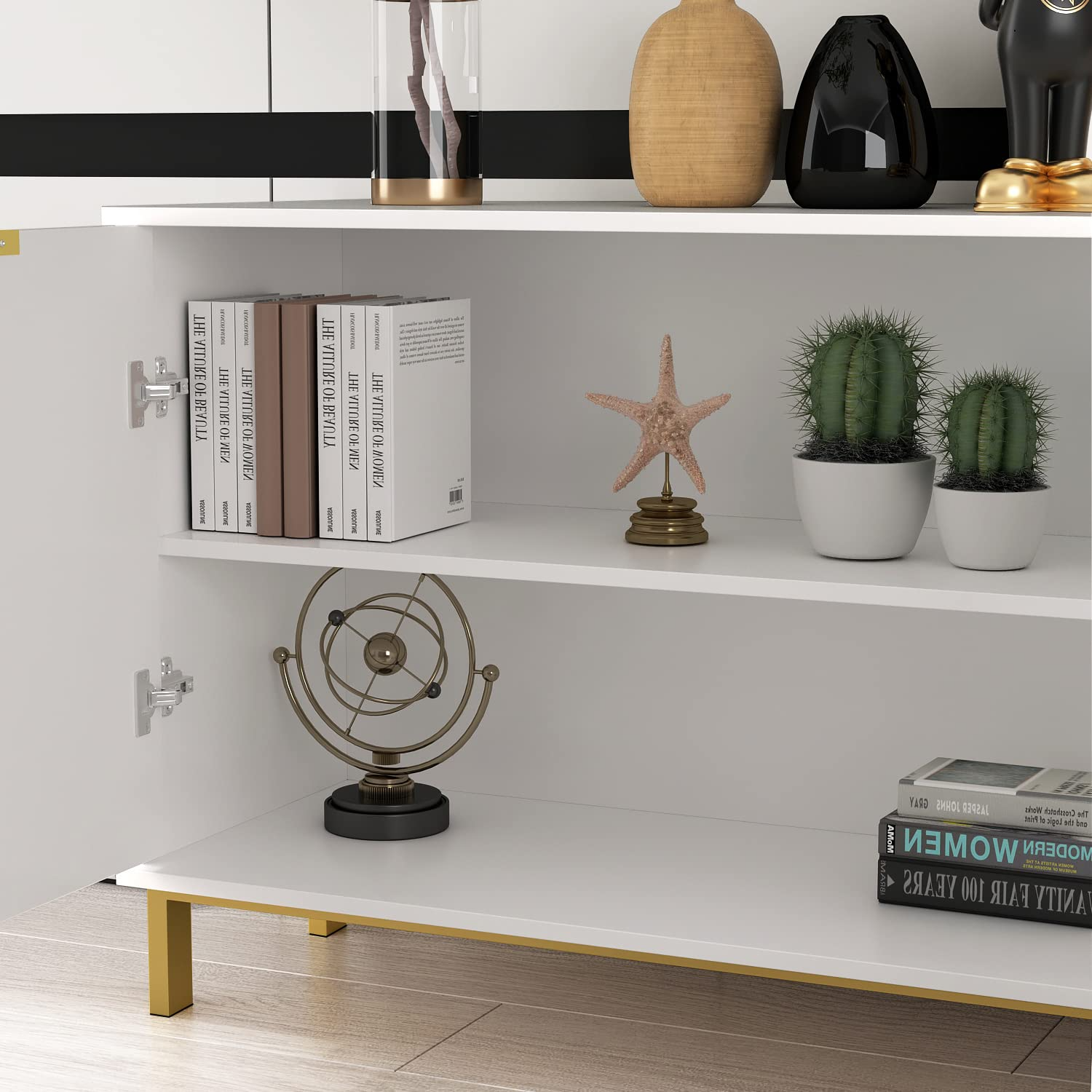 【Furniture】Buffet Sideboard with 3 Drawers & 2 Doors Storage, Buffet Cabinet Sideboard Credenza Coffee Bar Cabinet