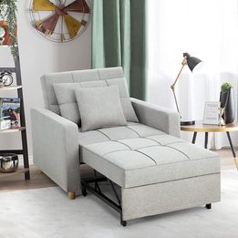 YODOLLA 3-in-1 Convertible Chair Bed, Sleeper Chair Bed, Pull Out Sleeper Chair Beds, Adjustable Single Armchair Sofa Bed with Side Pocket and Adjust Backrest Into a Sofa, Grey