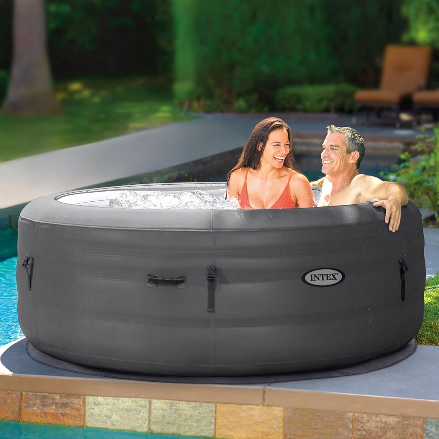 Simple Spa 77in x 26in 4-Person Outdoor Portable Inflatable Round Heated Hot Tub Spa