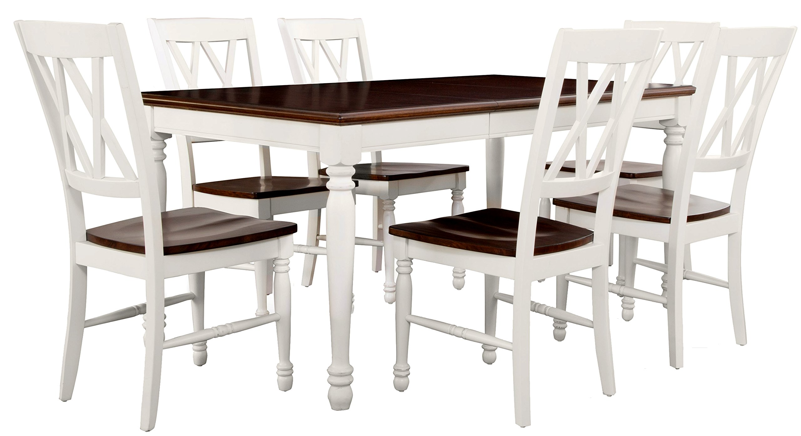 【Furniture】Shelby Dining Set with Table & Extension Leaf, 7-Piece (6 Chairs), Distressed White