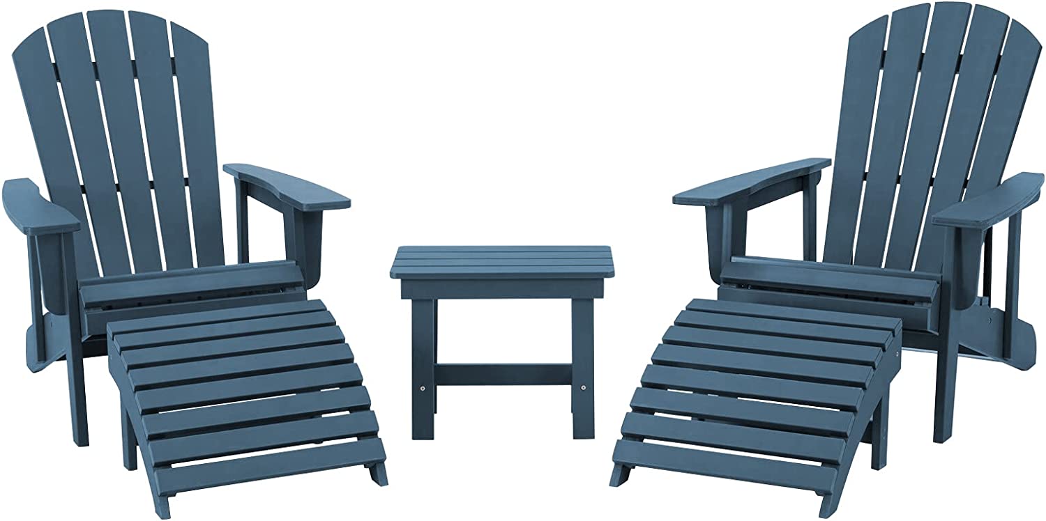 【Home&Garden】5-Piece Adirondack Chair Set, Adjustable Backrest Adirondack Chair with Ottoman & Side Table