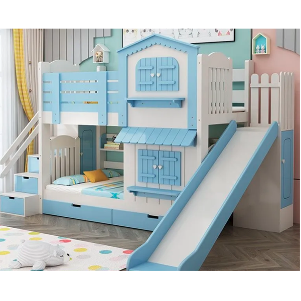 【Furniture】Children's Bunk Bed Mother-Child Bed Girl Bunk Bed with Wardrobe Slide