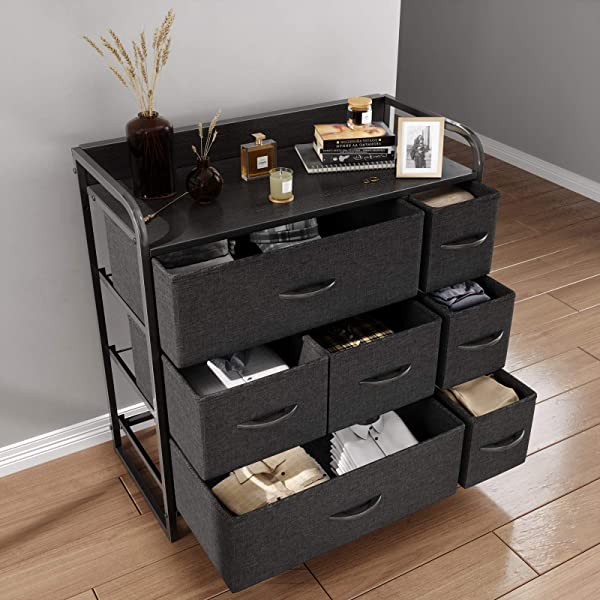 CubiCubi Dresser Organizer with 7 Drawer, Furniture Storage Tower Unit for Bedroom Hallway Entryway Closets, Dresser Clothes Storage with Sturdy Steel Frame Wood Top, Chocolate