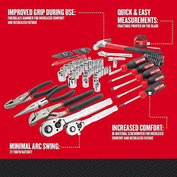 CRAFTSMAN Home Tool Kit / Mechanics Tools Kit, 57-Piece (CMMT99446) 57-Pieces Home Tool Kit