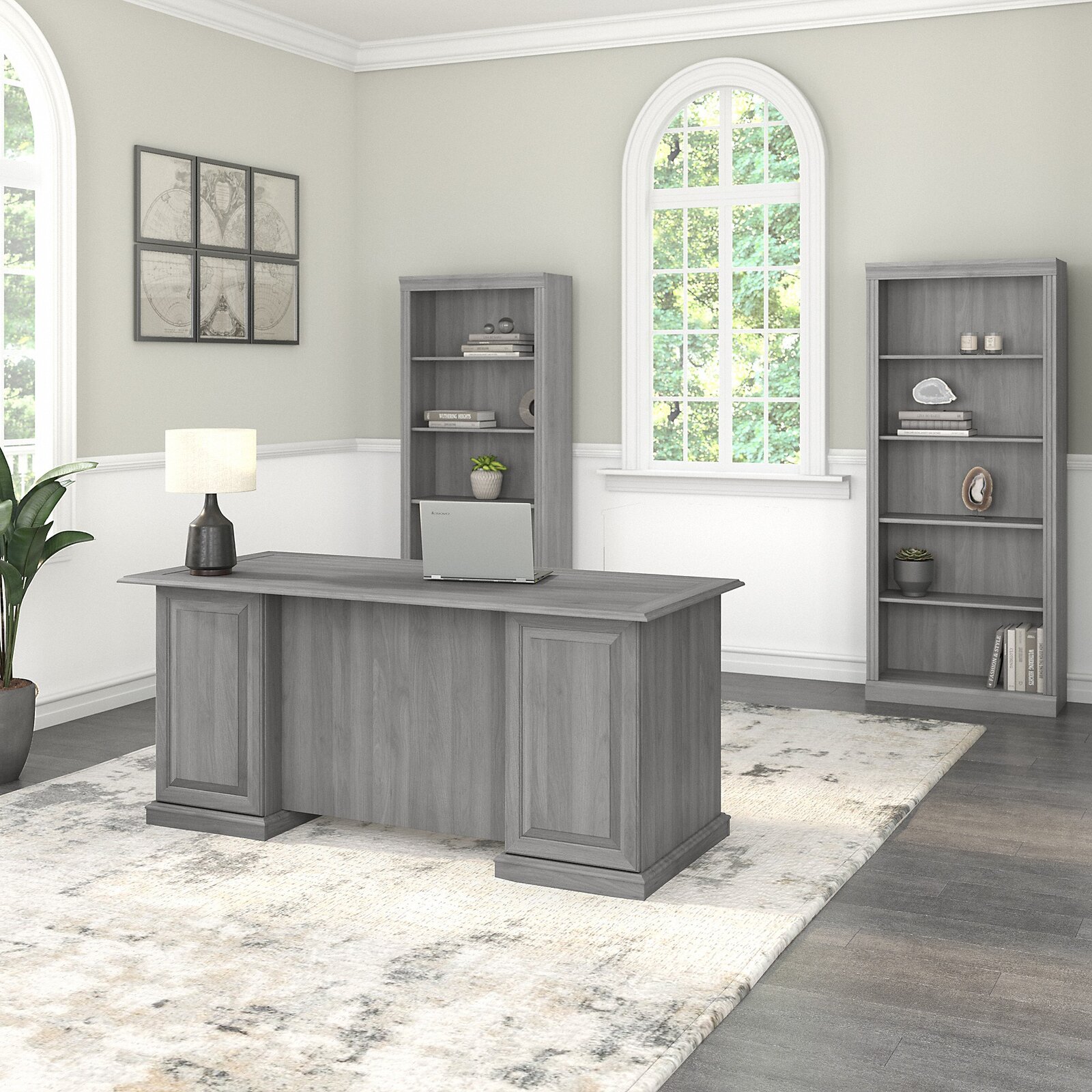 【Furniture】Raker 4 Piece Rectangular Executive Desk Office Set