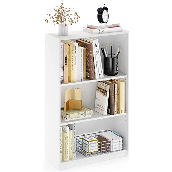 FURINNO JAYA Simple Home 3-Tier Adjustable Shelf Bookcase, White White 3-Tier Bookcase