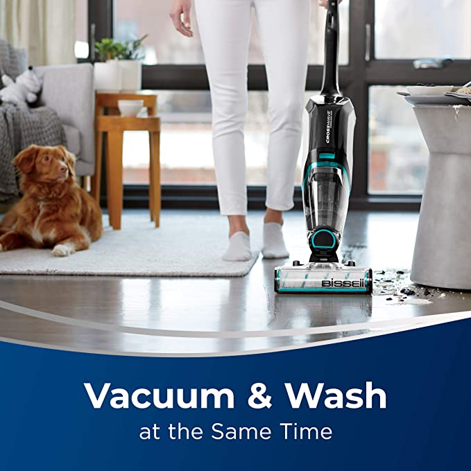 BISSELL, 2554A CrossWave Cordless Max All in One Wet-Dry Vacuum Cleaner and Mop for Hard Floors and Area Rugs, Black/Pearl White with Electric Blue Accents
