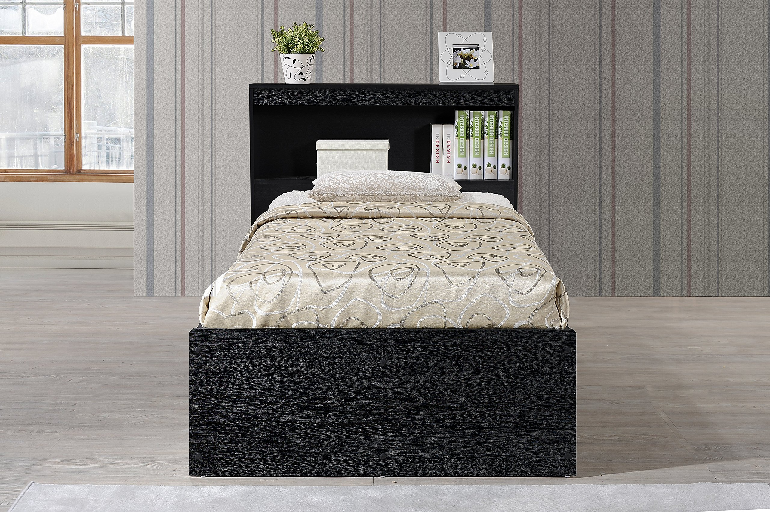 【Furniture】Hodedah Twin-Size Captain Bed with 3-Drawers and Headboard in Black