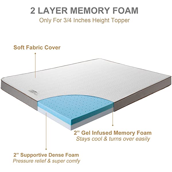 BedStory 3 Inch Memory Foam Mattress Topper, Cooling Gel Infused Toppers for Bed, Premium Mattress Pad with Removable Soft Cover, 2-Layer Ventilated Design & High-Density Memory Foam, Queen Size Queen 3Inch