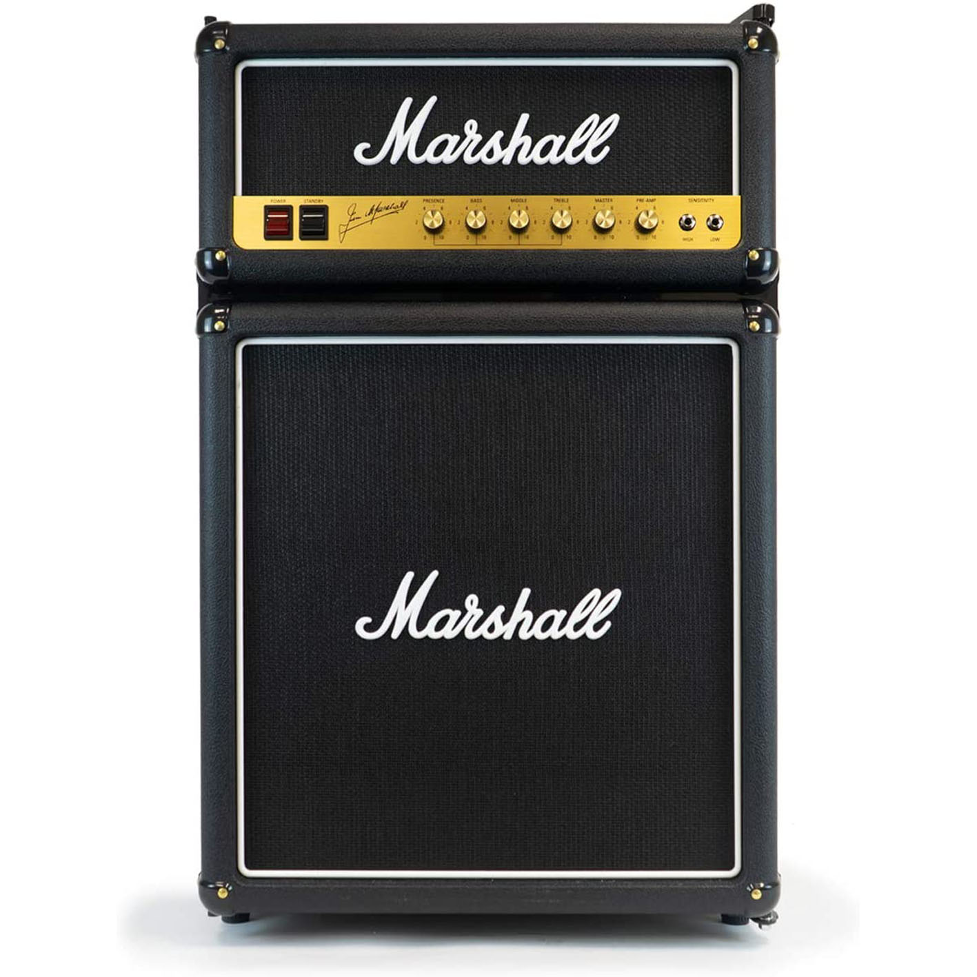 Marshall MF44BLKNAU 4.4 Cubic-Foot Bar Fridge with Freezer, Black.