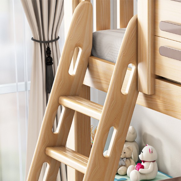 Double bunk bed, convertible into two independent solid rubber wood beds.