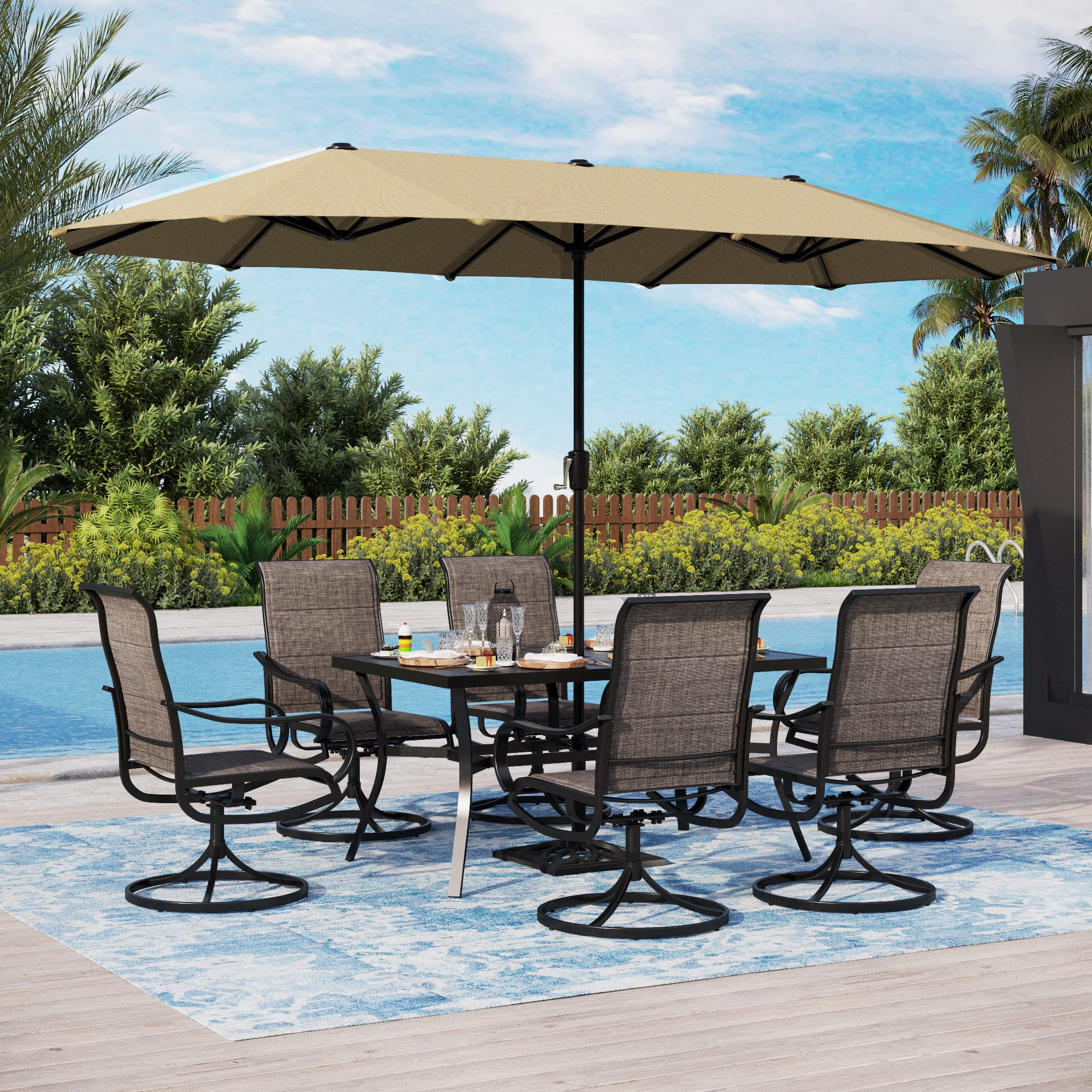 【Home&Garden】Patio Dining Set Patio Set for 6 Person Outdoor Furniture Set with 13ft Patio Umbrella